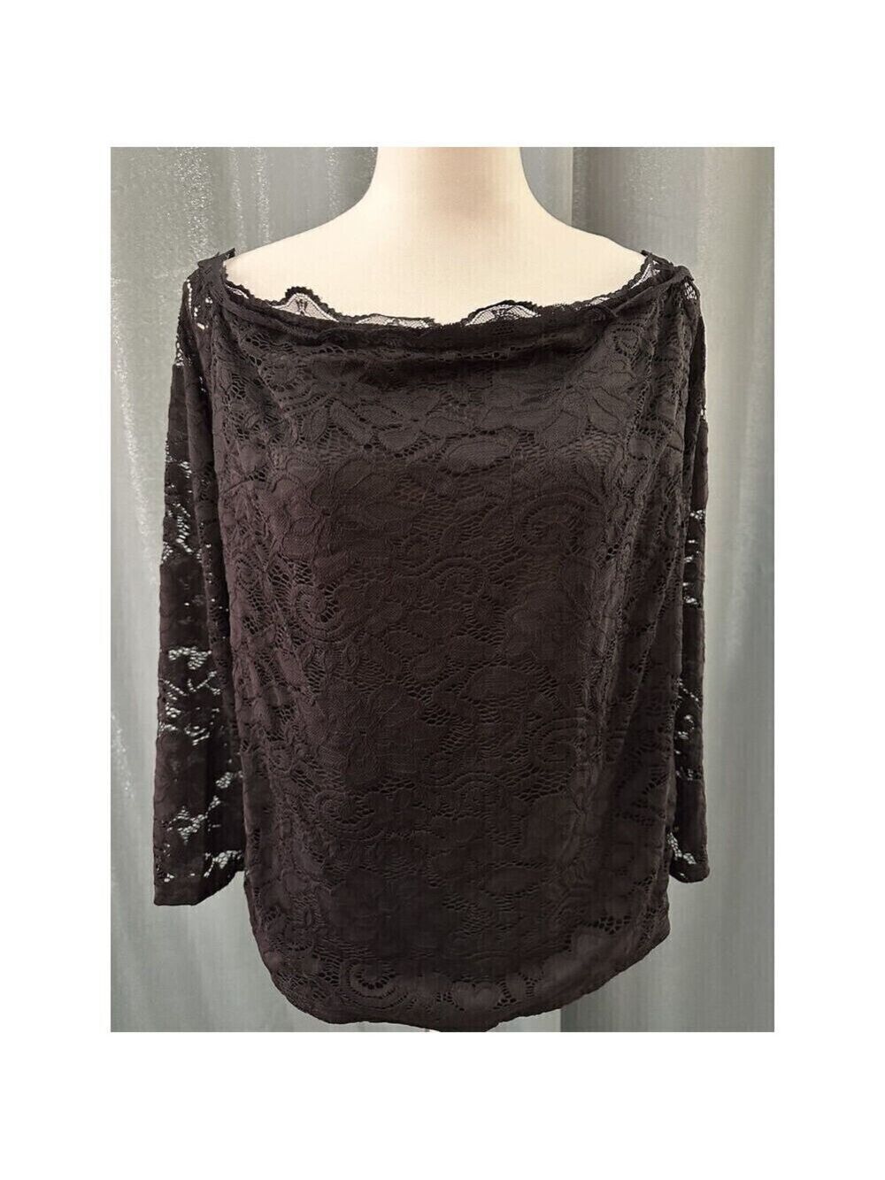 Kate Kasin 2X Black Lace Top Fitted Dressy Blouse Off The Shoulder